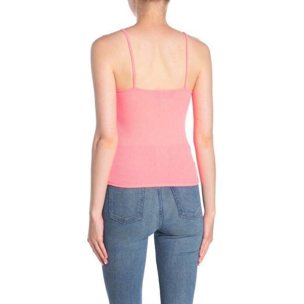 Know One Cares Ribbed Ruffle Tank Neon Pink Size L - Picture 2 of 2